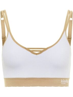 Kindly Yours White & Tan Seamless V-neck Ribbed Bralette - S (C10-X)